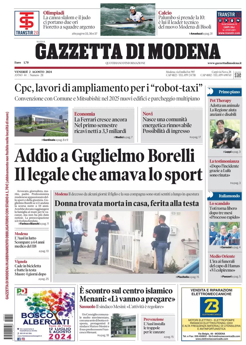 Prima-pagina-gazzetta di modena-oggi-edizione-del-2024-08-02